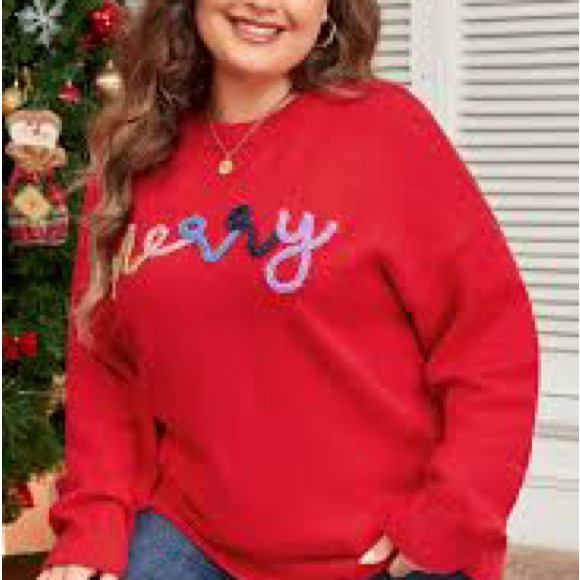Festive Red 'Merry' Crew Neck Sweater - Picture 2 of 6
